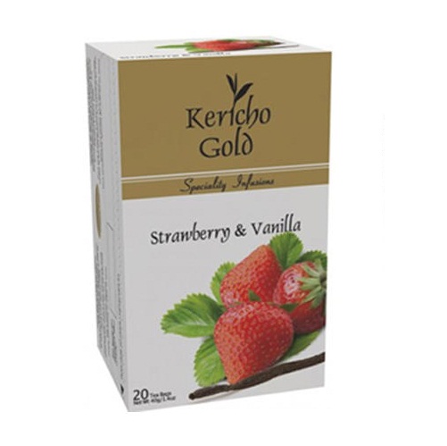 Чай трав'яний Kericho Gold Strawberry Vanilla Herbal Tea (Полуниця з ваніллю), кенійський, пакетований, 20 х 2 г, 40 г