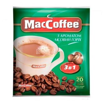 Кава MacCoffee розчинний напій Hazelnut (Лісовий горіх) 3 в 1, в пакетиках, 20x18 г, 360 г, Україна