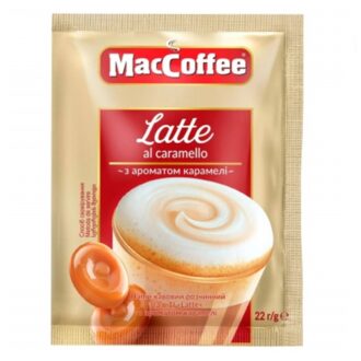 Кава MacCoffee розчинний напій Latte Al Caramello (Латте Карамель), 3 в 1 в пакетиках, 20x22 г, 440 г, Україна