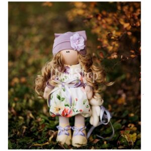 Авторська лялька "інтер’єрна кудрява у сукні", текстиль, 37 см, Україна